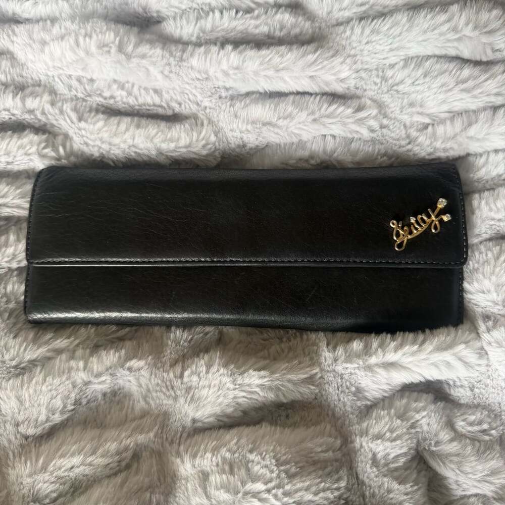 Vintage Juicy Couture Black Leather Wallet with Gold Logo and Heart J